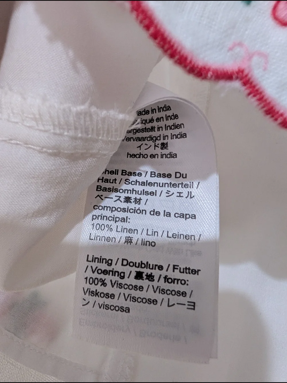 J.Crew Linen White Floral Embroidered Button-down with Pink And Green Accents